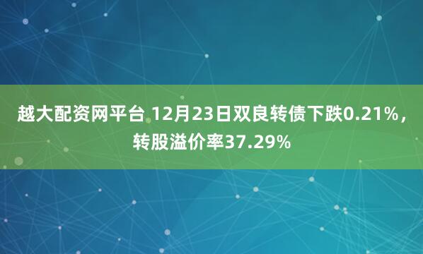 越大配资网平台 12月23日双良转债下跌0.21%，转股溢价率37.29%